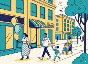 Illustration street marketing rentrée famille française achats septembre psychologie consommateur