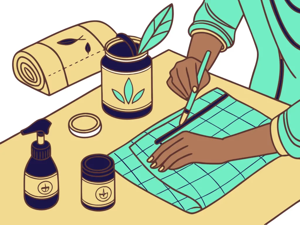 Gros plan sur les mains d’un collaborateur créant un objet upcyclé lors d’un atelier créatif éco-responsable en entreprise.